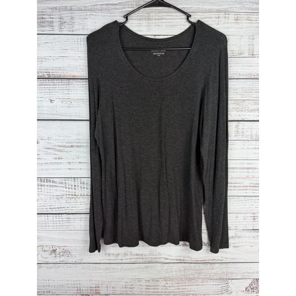 Eileen Fisher Long Sleeve Scoop Classic Top Medium Basic Capsule Minimalist Gray